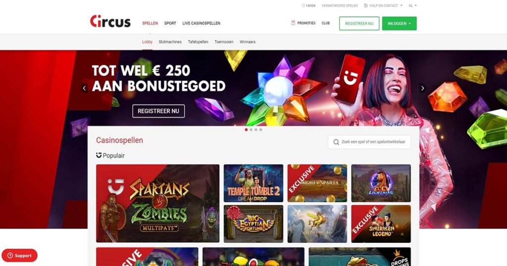 screenshot van circus.nl homepage voor circus casino review