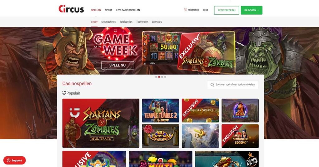 screenshot van circus.nl slots lobby