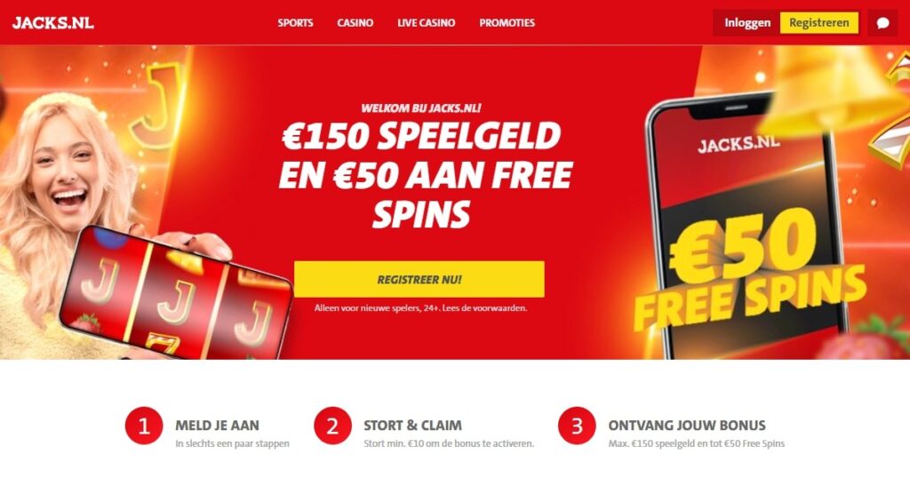 welkomstbonus pagina van Jacks casino online 