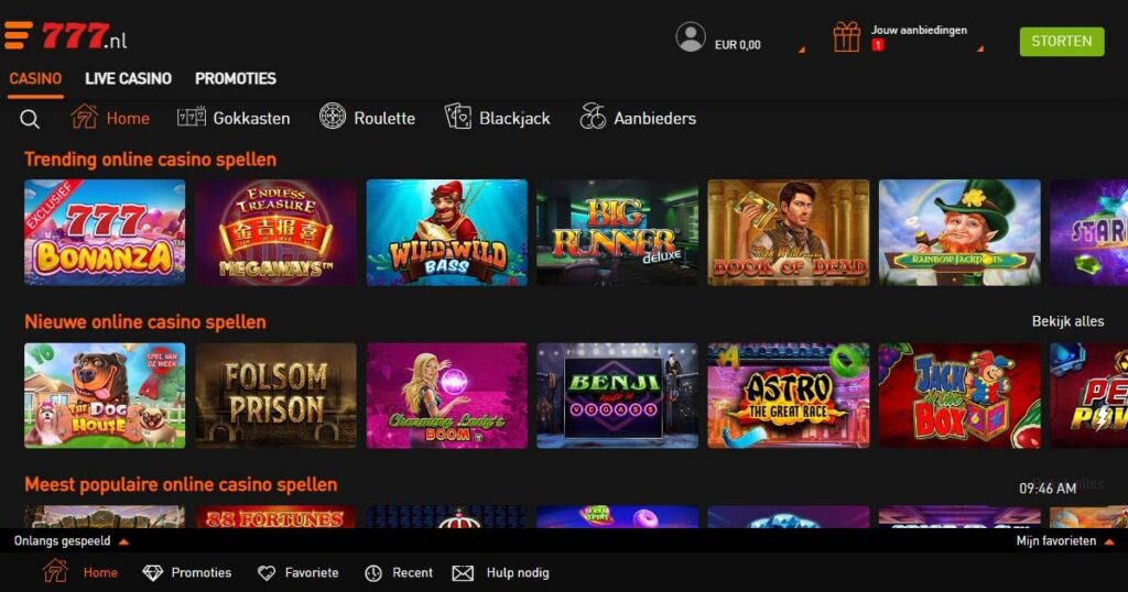 screenshot van Casino 777 casino pagina