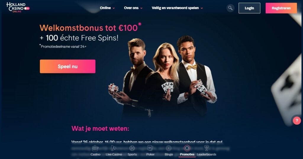 screenshot van welkomstbonus voor holland casino online review