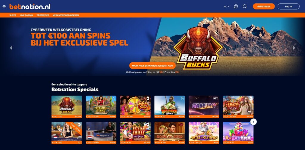 betnation homepage met welkomstbonus